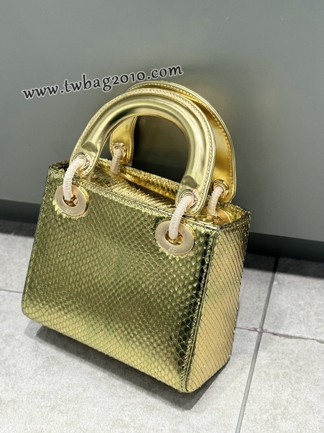 Dior专柜新款Lady女包迪奥高仿原单蟒蛇皮Ladymini三格戴妃手提单肩包 djfk1532